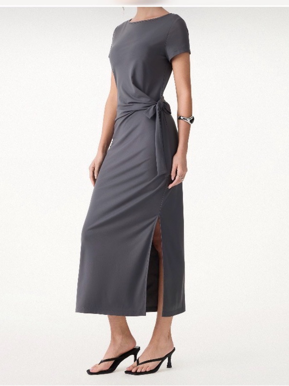 Garance Paris S Grey Cotton Knit Front Knot Long Dress NWOT